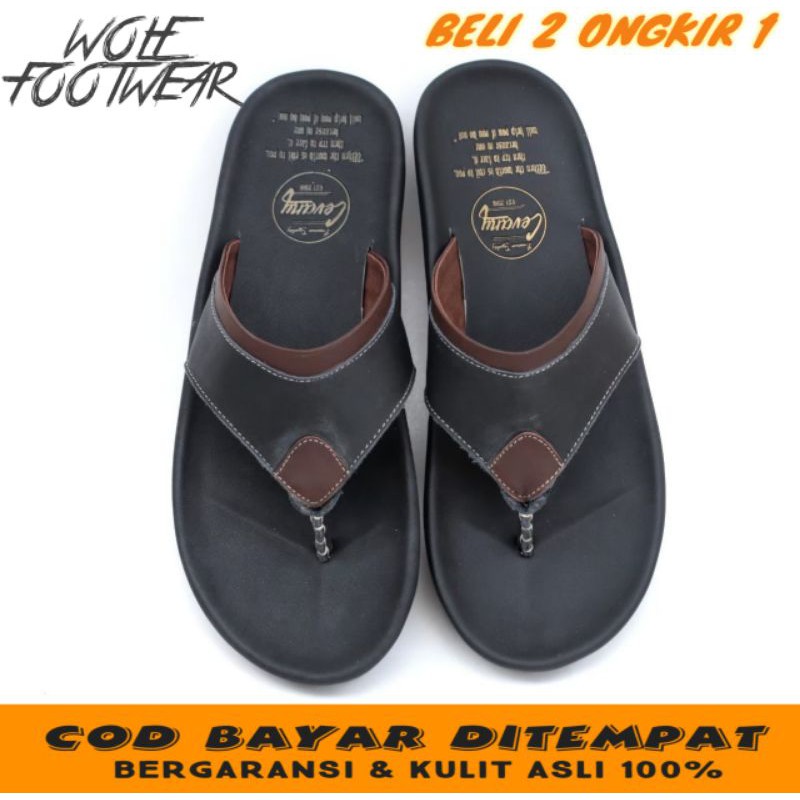 (COD) SANDAL KULIT PRIA 06 CEVANY HITAM COKLAT TAN KULIT SAPI ASLI ORIGINAL