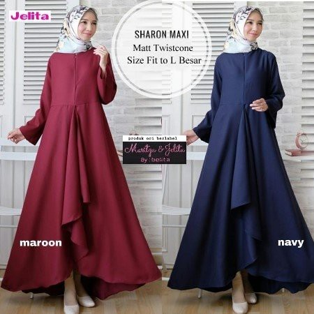 TERMURAH -   SFS Sharon Maxi WANITA hijab baju muslim gamis syari putih hitam PANJANG MODIS maxi