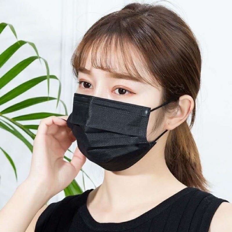 MASKER 3 PLY EARLOOP HITAM | MEDIS HITAM NON HIJAB ISI 50 PCS