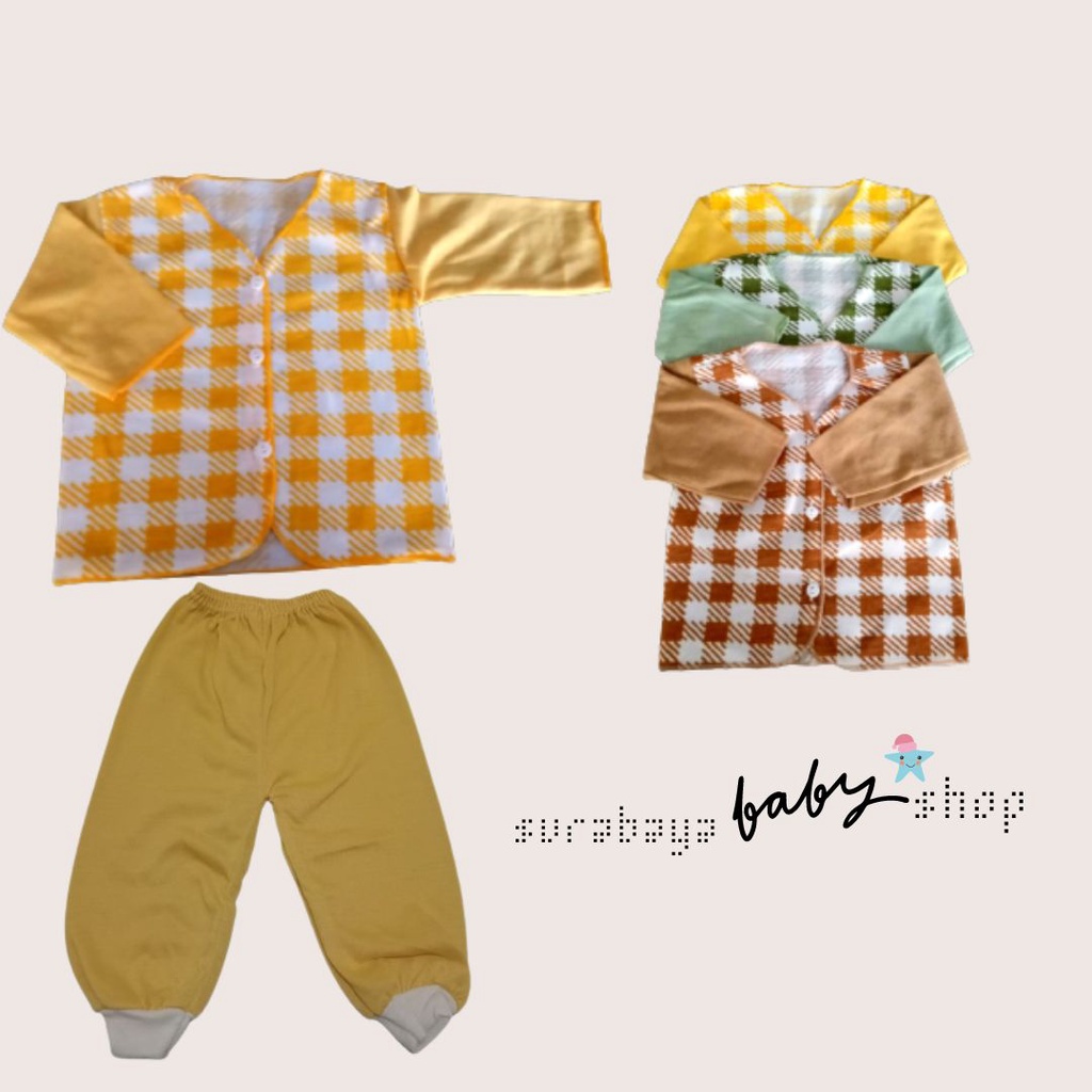 Setelan Baju Bayi Motif Kotak - Kotak Lengan panjang + Celana Panjang 652302 + 651220 Lusiana E