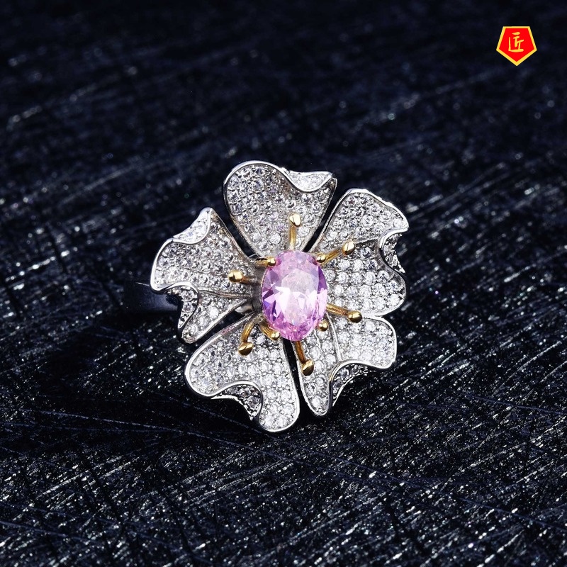 [Ready Stock]Luxury High-Precision Jewelry Micro-Inlaid Full Diamond Flower Ring