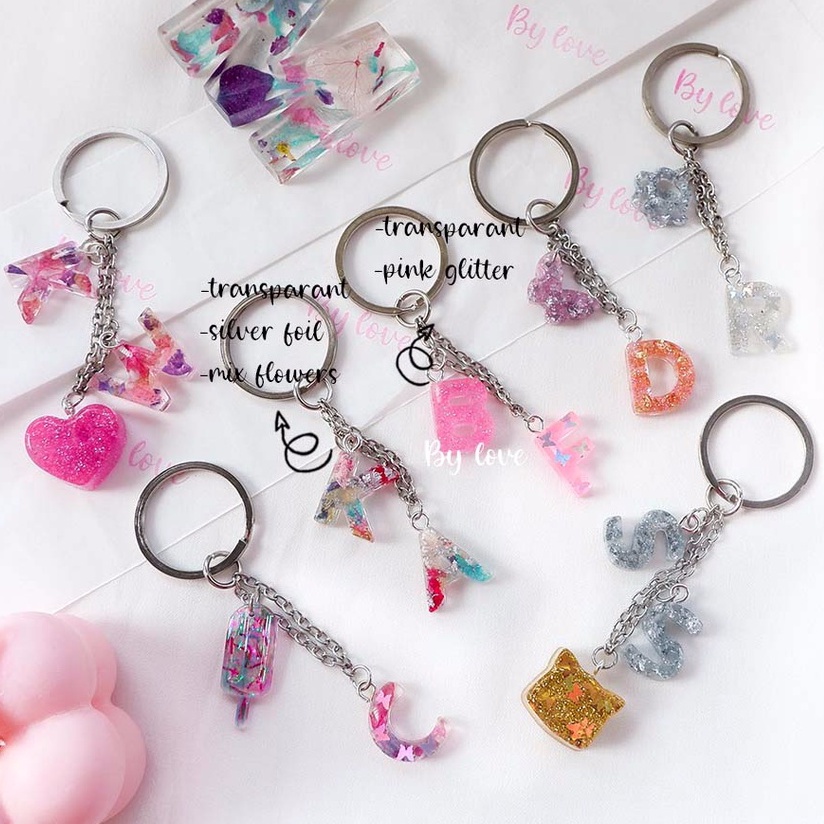 (2HURUF)CUSTOM GANTUNGAN KUNCI MOTOR/MOBIL/RUMAH/GANTUNGAN HP/USB/KPOP MINI RESIN INITIALS ALPHABET LUCU UNIK