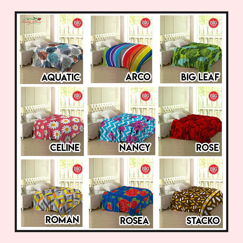 LADY ROSE Selimut 160x200 motif Alika Animal Aquatic Felicia Catty Danila Sefia Viola Pratista Elina France Rista Batman Hugo Star Tropis Lian London Delia Big Leaf Sunny Serra Starnight Watson- QUEEN 160