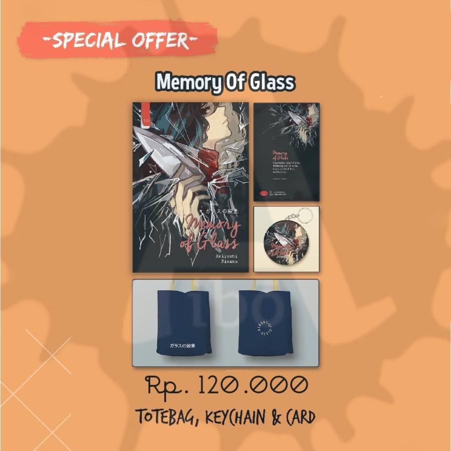 [Paket] j-lit novel Memory Of Glass , totebag , card , Keychain