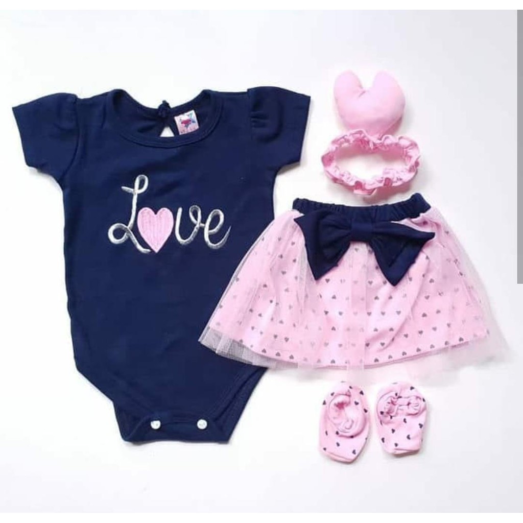 Jumper Bayi Perempuan Rok LOVEKU free Bandana dan Sepatu Baju Anak Cewek 3 6 9 12 bulan setelan