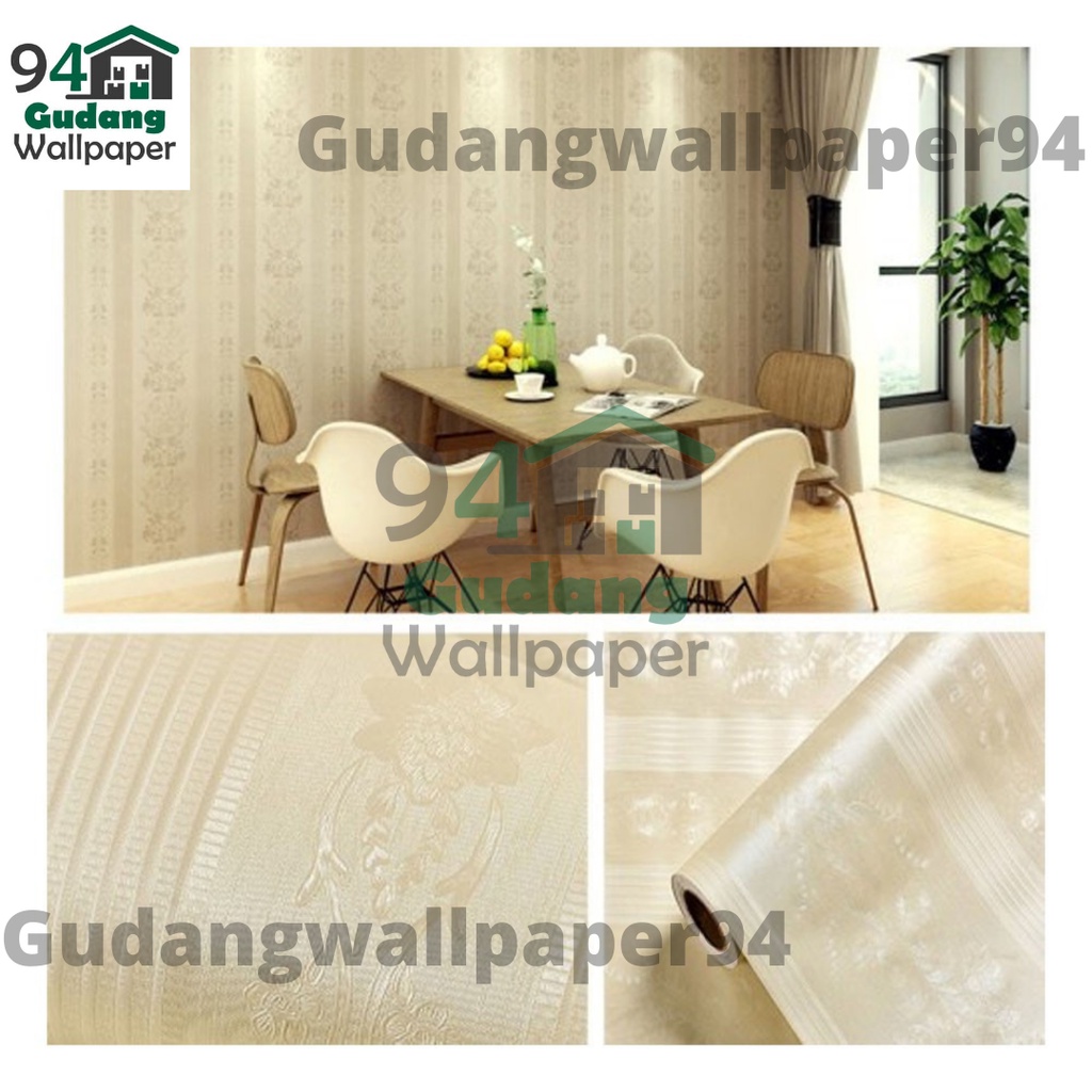 (COD) Gudang Wallpaper Sticker Dinding kamar anti air Murah Dan Terbaik Motif Gold Rose Flower Bahan PVC Premium (SUDAH ADA LEM)
