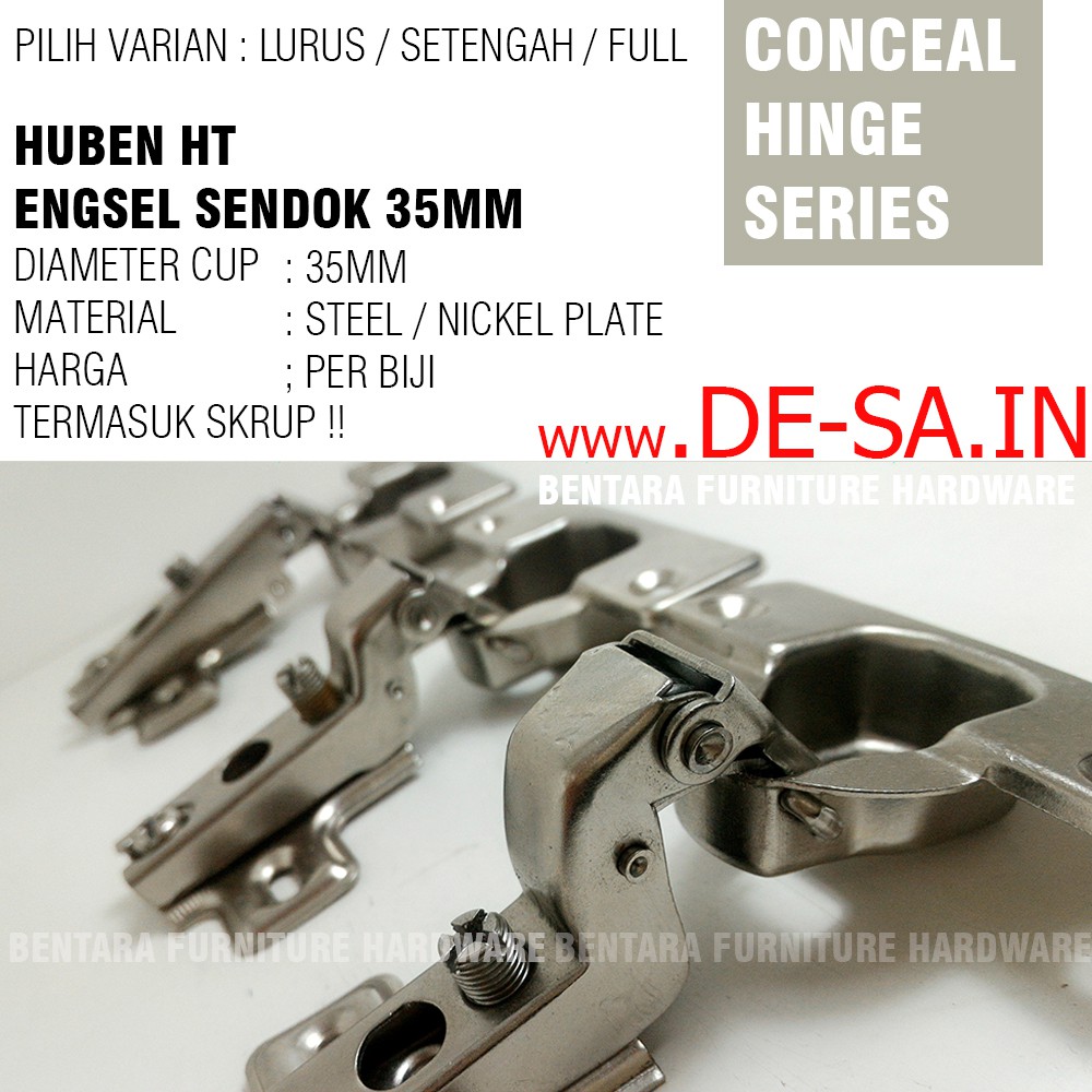 HUBEN HT - ENGSEL SENDOK 35MM STANDAR (BUKAN - SLOWMOTION) KITCHEN DAPUR LEMARI MEJA (HT-0 LURUS / HT-8 SETENGAH SEMI BUNGKUK / HT-16 FULL BUNGKUK) INSET HALF FULL OVERLAY