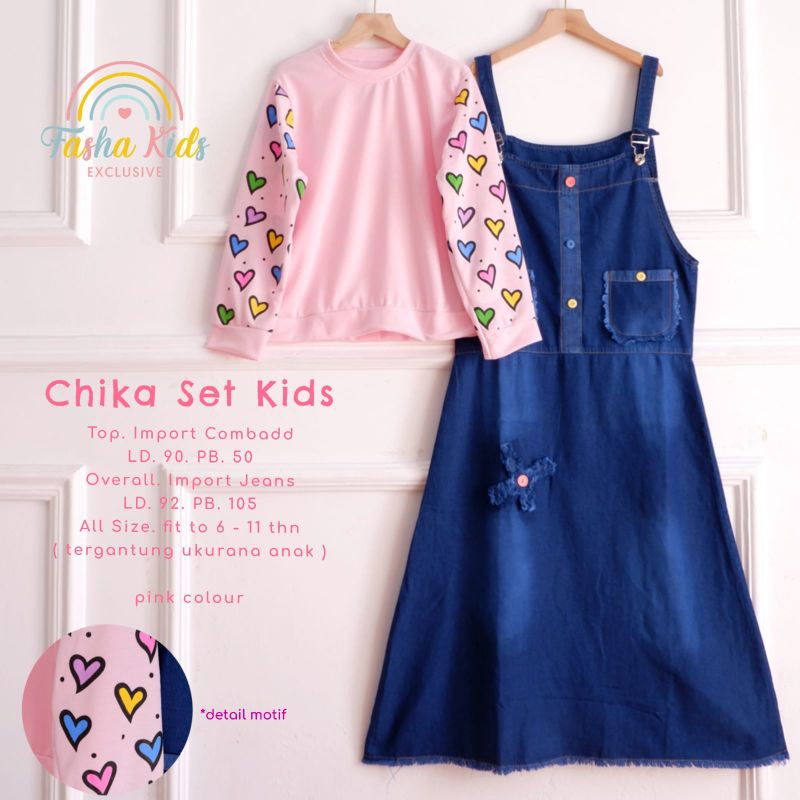 chika set kids setelan blouse dan outer overall anak remaja ori fasha kids