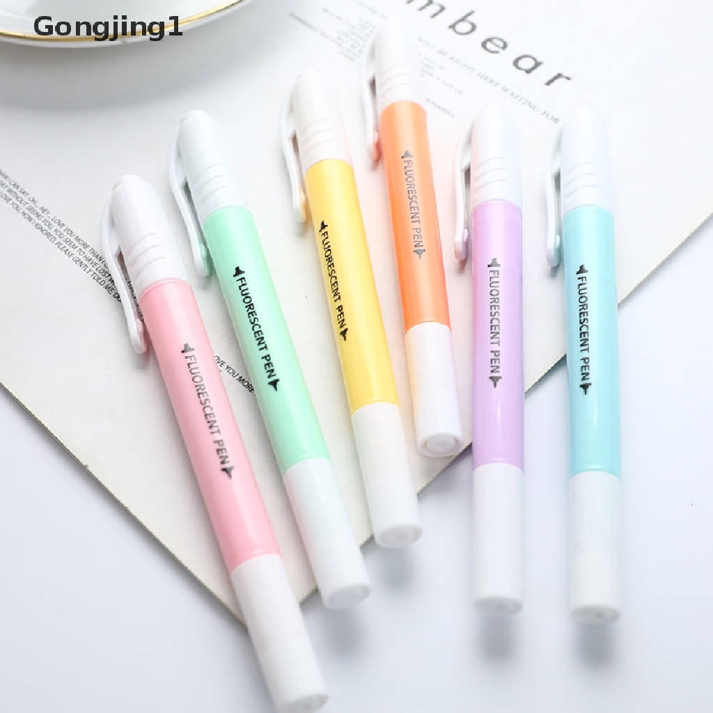 Gongjing1 6Pcs / Set Spidol Highlighter Dua Sisi Warna Pastel Fluorescent