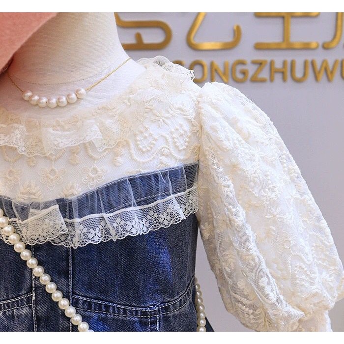 (LOLI-JKT) BD-126 DRESS ANAK JEANS RENDA NYAMAN DI PAKAI 100-140