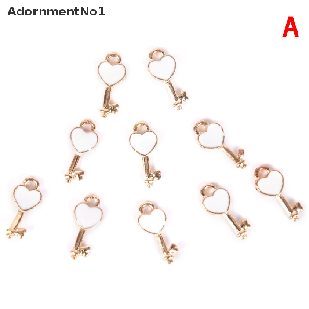 (AdornmentNo1) 10pcs / Set Liontin Enamel Alloy Bentuk Kunci + Hati Untuk DIY Perhiasan