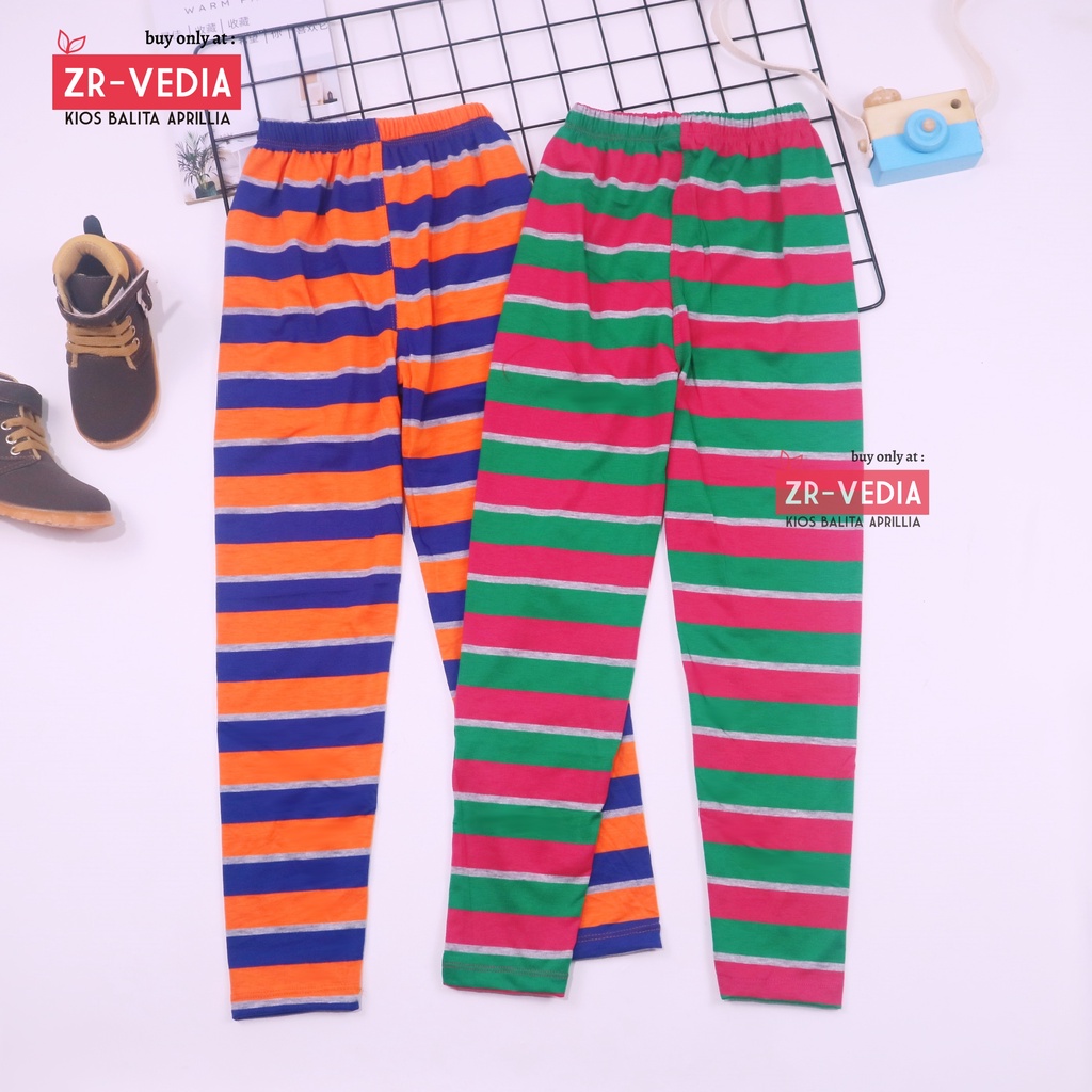 Legging Motif Salur uk 8-12 Tahun / Celana Salur Panjang Anak Perempuan Lejing Laging Tanggung Murah Motif Adem