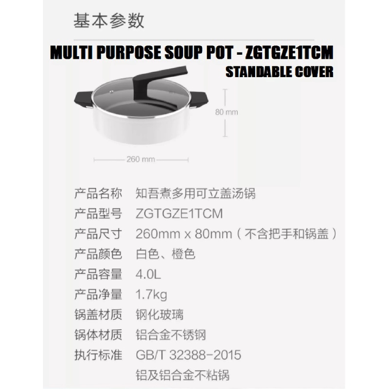 ZHIWU ZGTGZE1TCM - Multi-Purpose Soup Pot 26 cm with Standing Lid