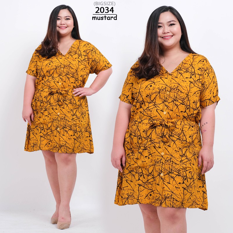 ARENA - Midi Dress Jumbo Motif Kancing Depan