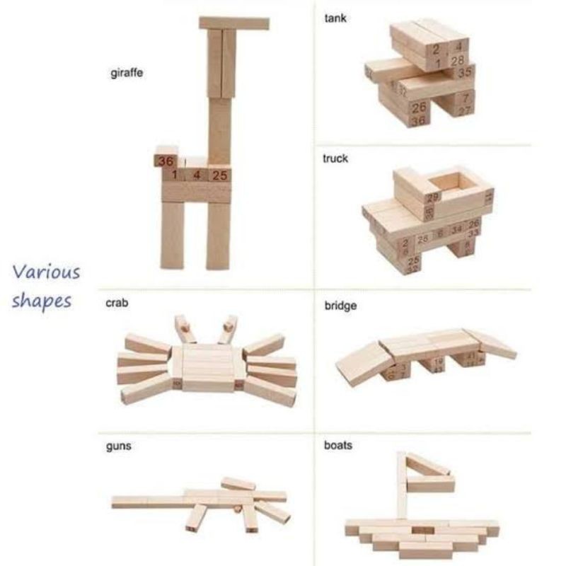 PERMAINAN JENGA UNO STAKO KAYU 51 BALOK