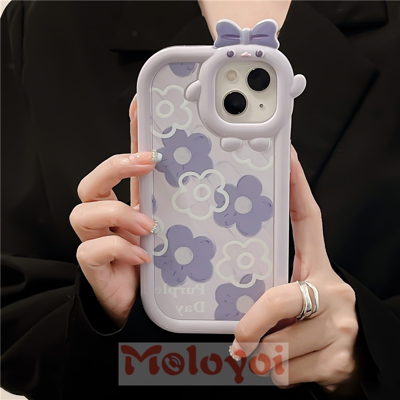 Soft Case TPU Motif Bunga Biru Aksen Pita 3D Untuk iPhone 11 13 12 14 Pro MAX XR 8Plus 7Plus 14Plus X 6 6S Plus XS MAX SE 2020