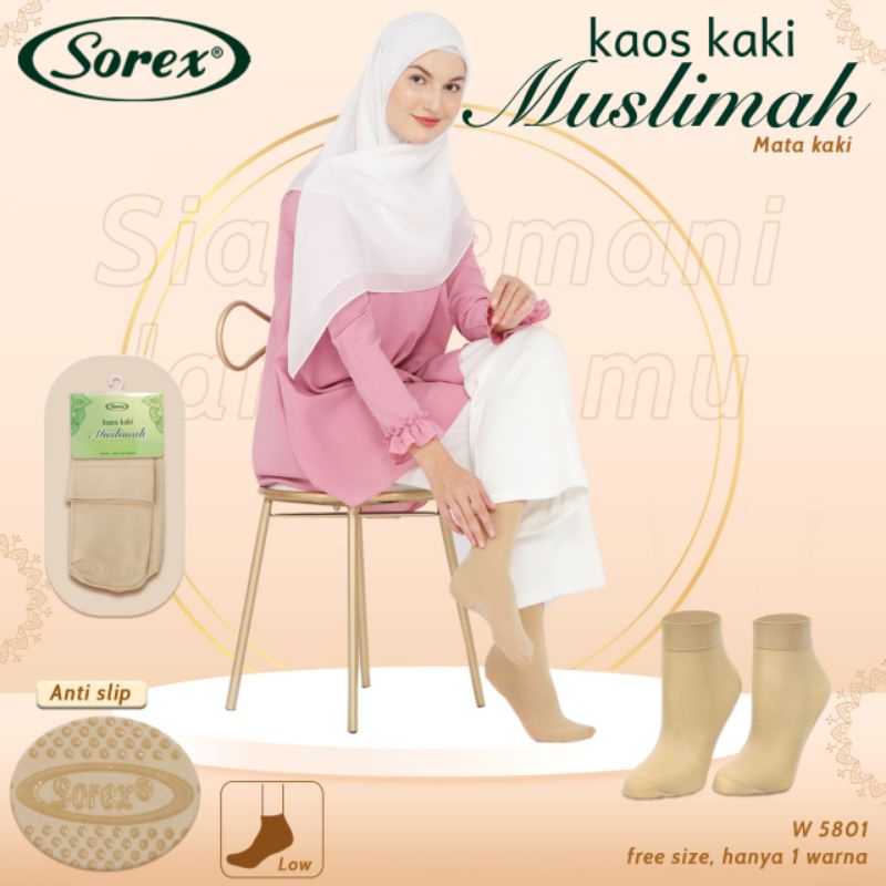 Kaos Kaki Muslimah Sorex W5801 W5802 W5809 Ukuran Pendek atas Pergelangan Kaki Bahan Anti Slip-1
