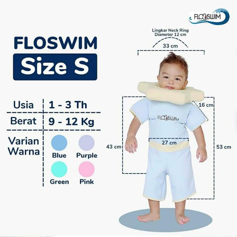 FLOSWIM S (1-3 tahun) BAJU RENANG BAYI PELAMPUNG CUDDLE ME neckring bs dicopot