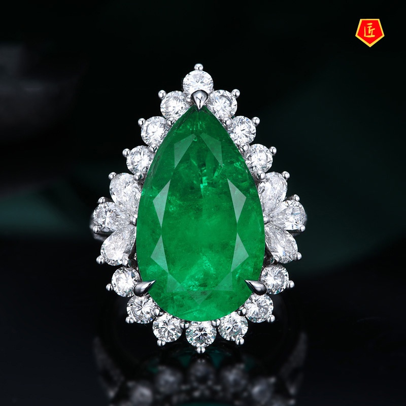 [Ready Stock]Elegant Noble Inlaid Emerald Ring