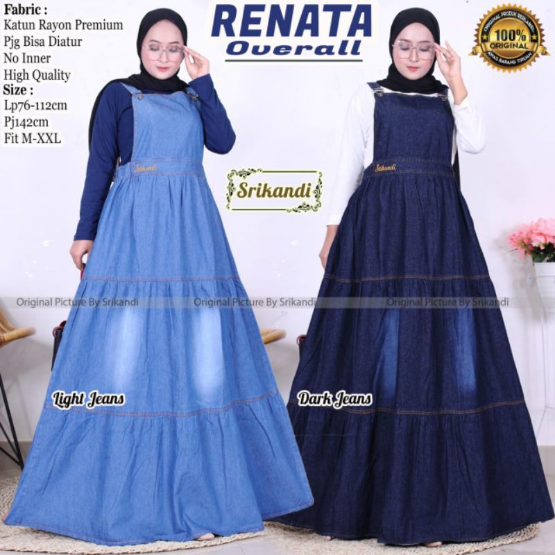Renata Overall Jeans Set Baju Gamis Wanita Outer Baju Kodok Baju Kuntung Ori Srikandi