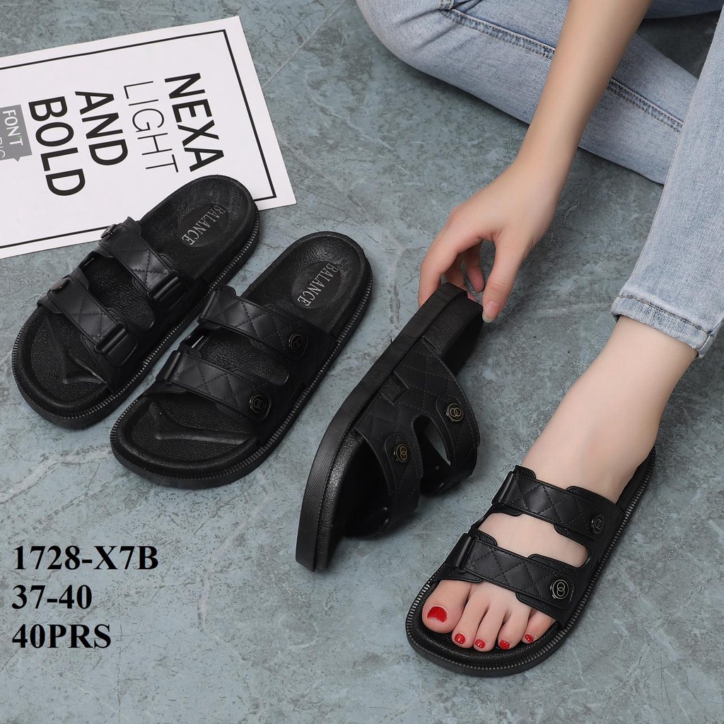 SANDAL JELLY KARET IMPORT WANITA BALANCE 1728 Sandal selop wanita band dua hitam Sandal Flat Jelly k