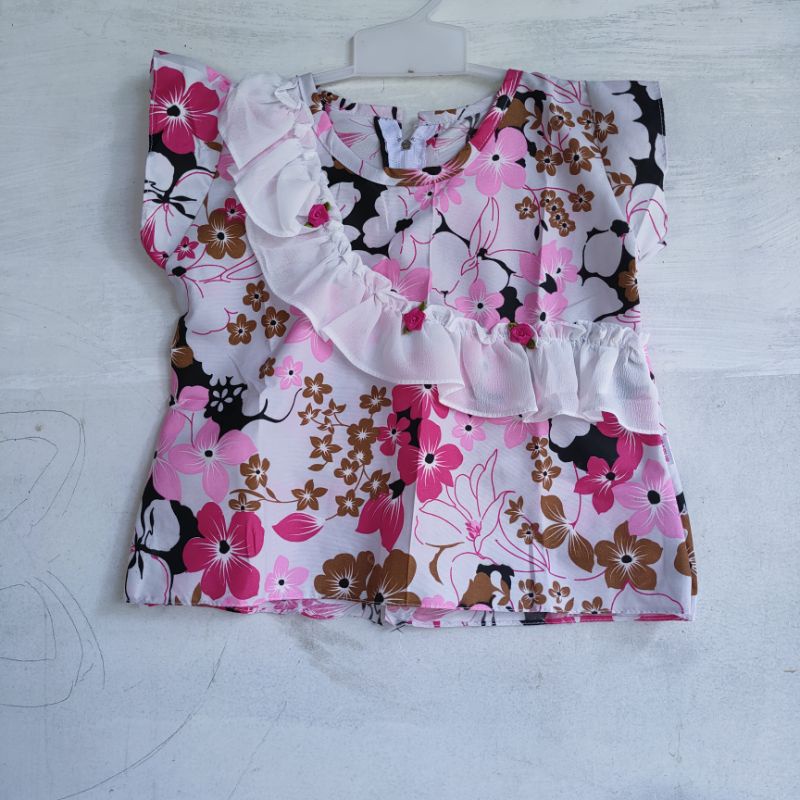 Blouse anak 1 2 tahun atasan baby lucu motif bunga lucu unik rempel ruffle viral by Fatonah Shop ( blouse Flow baby )