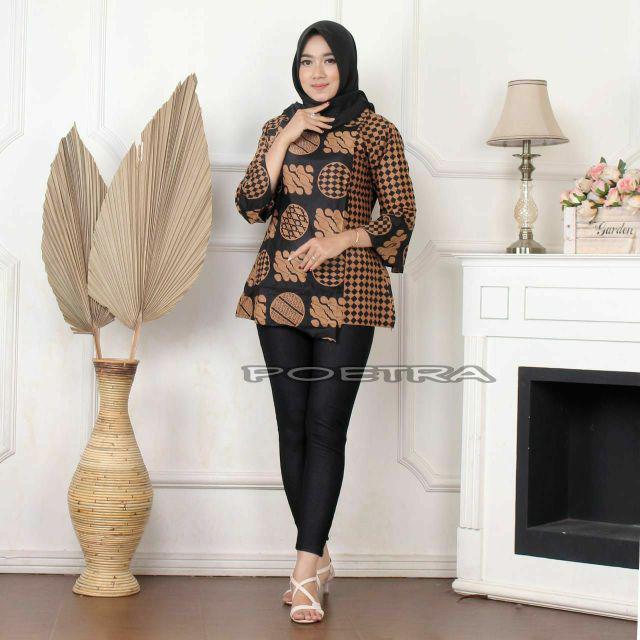 tey-17 Batik wanita ASJ SA HRB026 Kenongo Kemeja Tosca Pendek-F