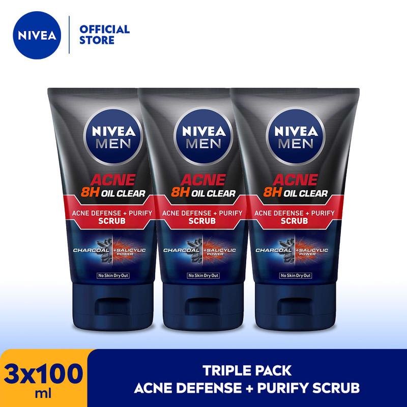 NIVEA MEN Acne 8H Oil Clear Acne Defense + Purify Scrub 100mL Triplepack