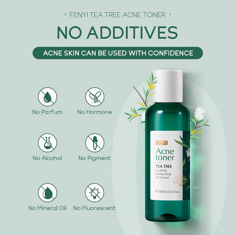 Fenyi Tea Tree Toner Menghilangkan Jerawat Memperbaiki Kemerahan Mengontrol Minyak Melembapkan 100ml