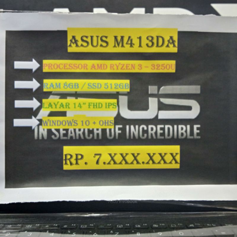 ASUS M413DA RYZEN 3 3250U 8GB SSD 512GB
