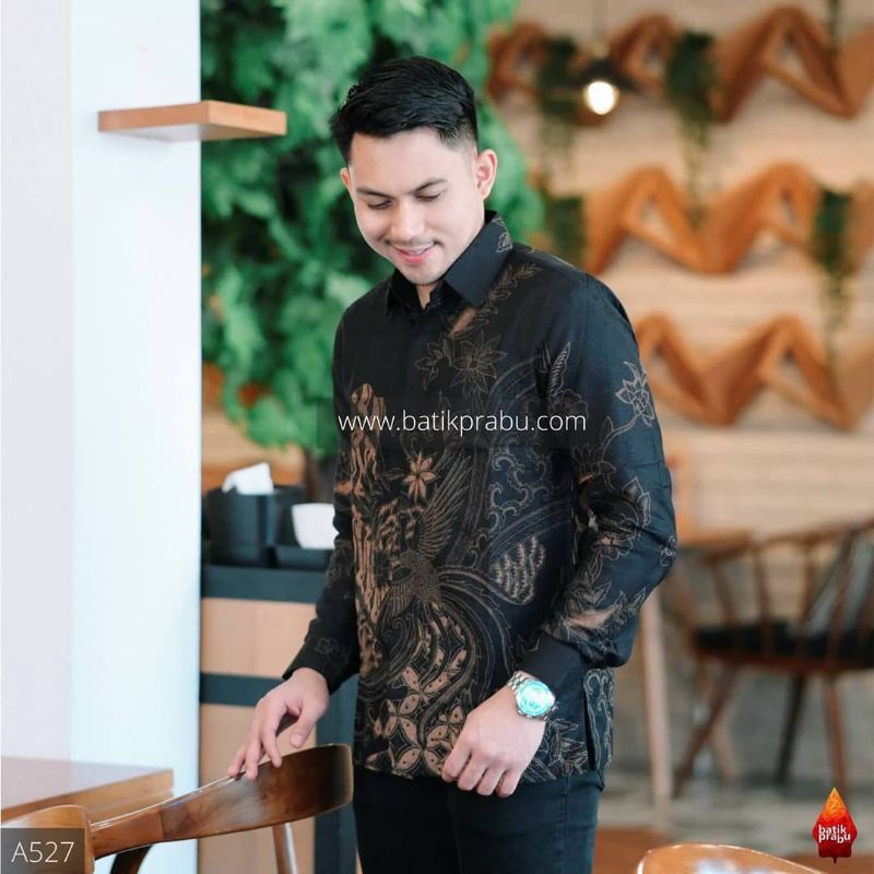 SELING HITAM Kemeja Batik Pria Modern Premium Lengan Panjang Terbaru - Baju Hem Batik Pria Hitam Tangan Panjang Cowok Kondangan Pesta Kerja