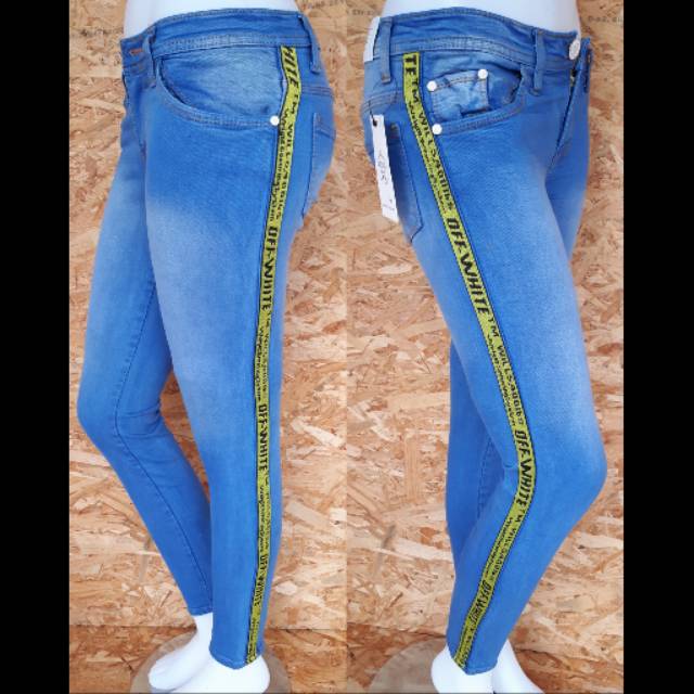 CELANA PANJANG STRIP LINE WANITA . CELANA OFF WHITE . CELANA LINE. CELANA STRIP ICE BLUE LIST KUNING