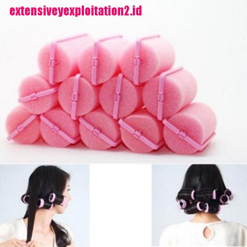 &lt; E2id &amp; &gt; 12Pcs / Kantong Rol Pengeriting Rambut Ajaib Bahan Spons