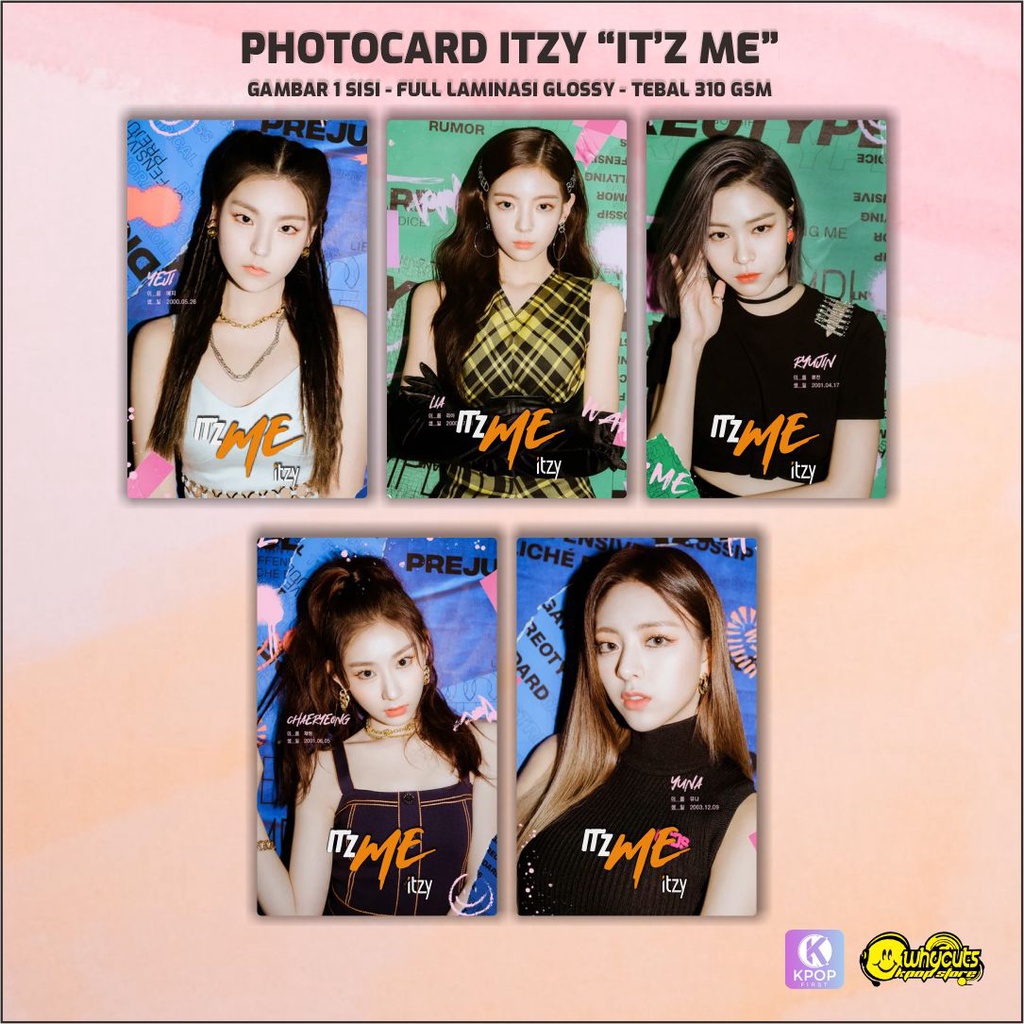 PHOTOCARD FULL SET KPOP ITZY / PRINT 1 SISI / FULL LAMINASI GLOSSY / ANTI AIR DAN TIDAK LUNTUR / ISI 5PCS