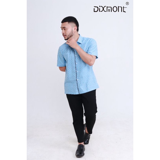 Dixmont Kemeja Pria Basic Formal Motif Lengan Pendek Hem MS02821