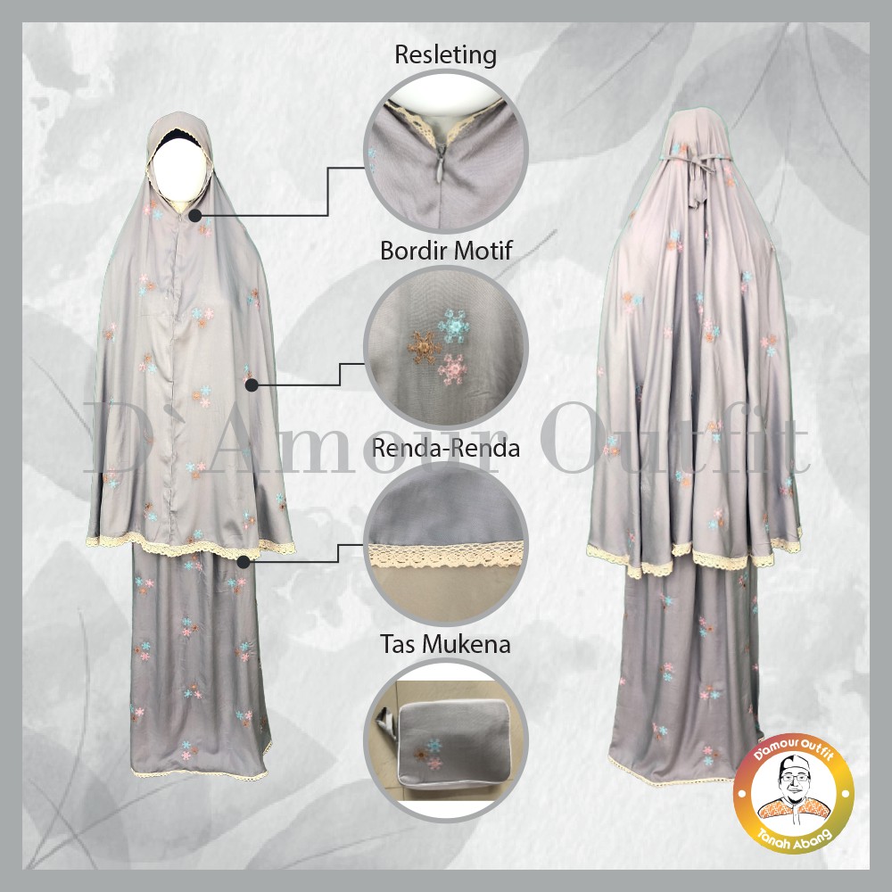 Mukena Travel, Mukena Travelling, Mukena Travelling Dewasa Rayon Premium Jumbo Leika 2 in 1 Bordir