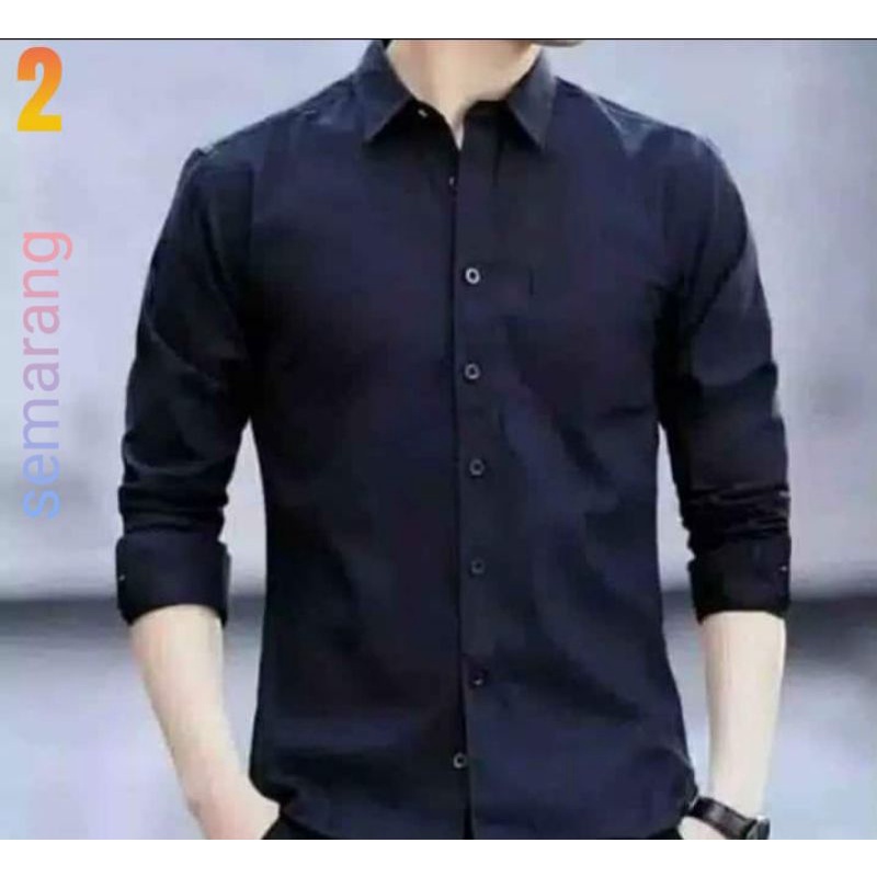 KEMEJA PRIA MENS POLOSAN LENGAN PANJANG COOLMAN PAKIAN PRIA CASUAL PAKAIAN DINAS PNS KERJA SIZE MLXL