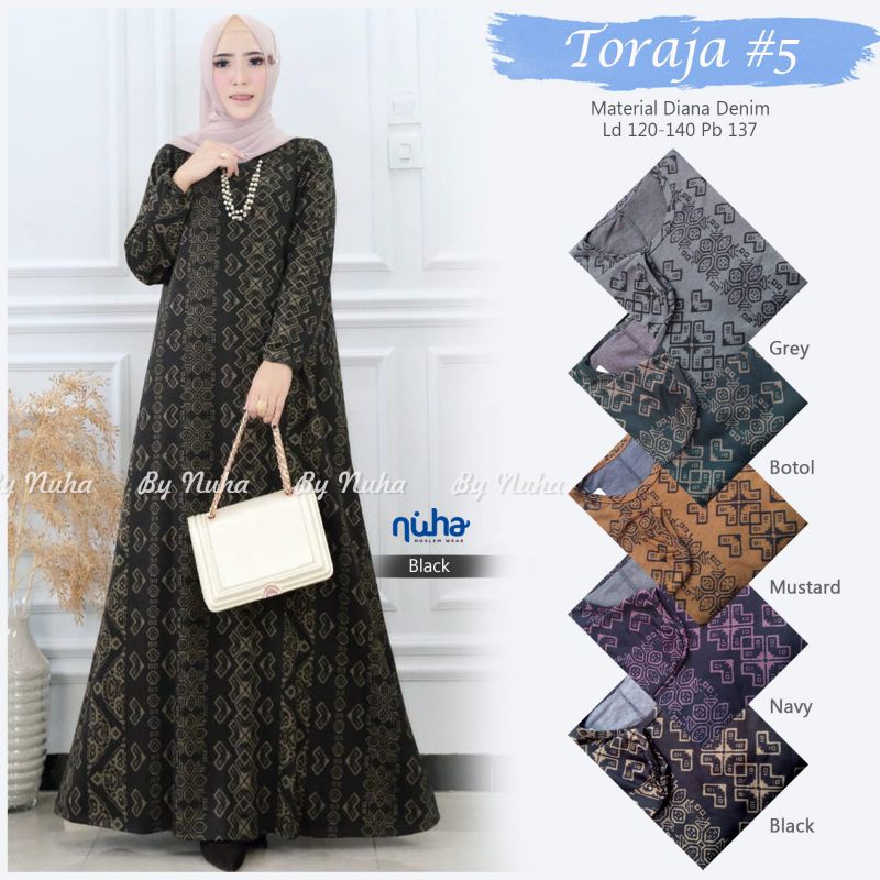 Toraja #5 Gamis Dress Maxy Jumbo Bigsize Bahan Denim Diana Melar Sampai LD 140 cm