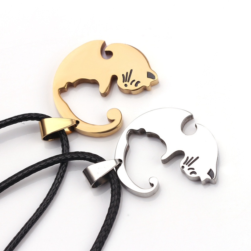 2pcs / Set Kalung Liontin Puzzle Bahan Stainless Steel Untuk Pasangan