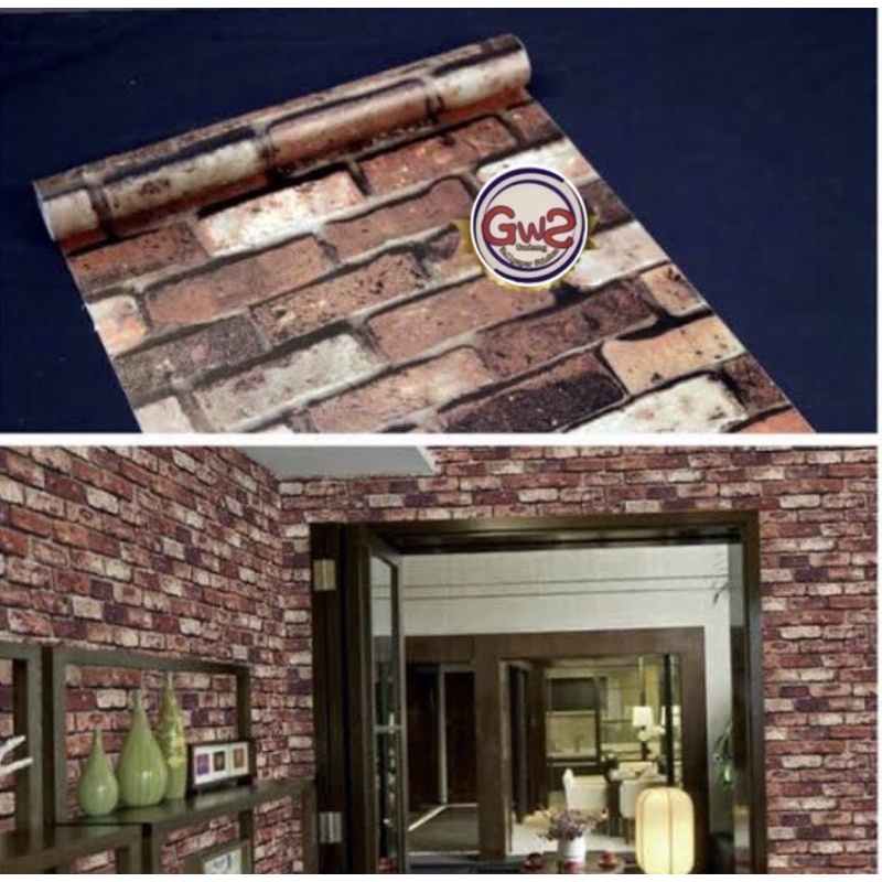 wallpaper sticker motif bata coklat tua ukuran 10 M (10 meter) wallsticker walstiker wallstiker wals