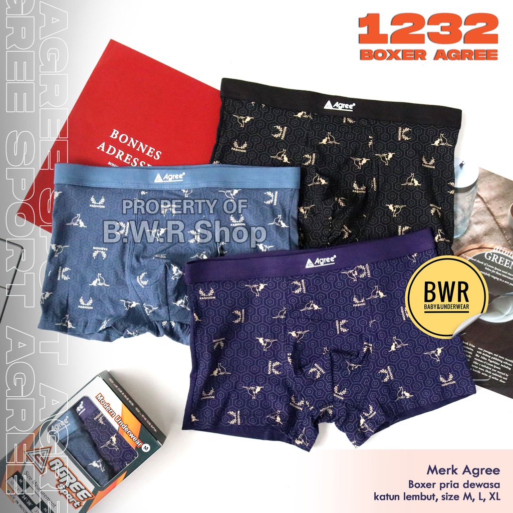 [ 3pc ] CD BOXER AGREE SPORT 1232 / Celana Dalam Pria Boxer Motif / CD Boxer Agree Pria 1232 | Bwr