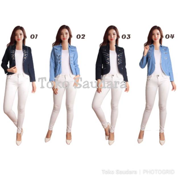 Balero jeans stretch wanita lengan panjang