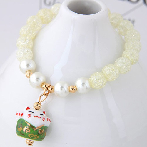 LRC Gelang Tangan Sweet Cat Shape Pendant Decorated Beads Bracelet