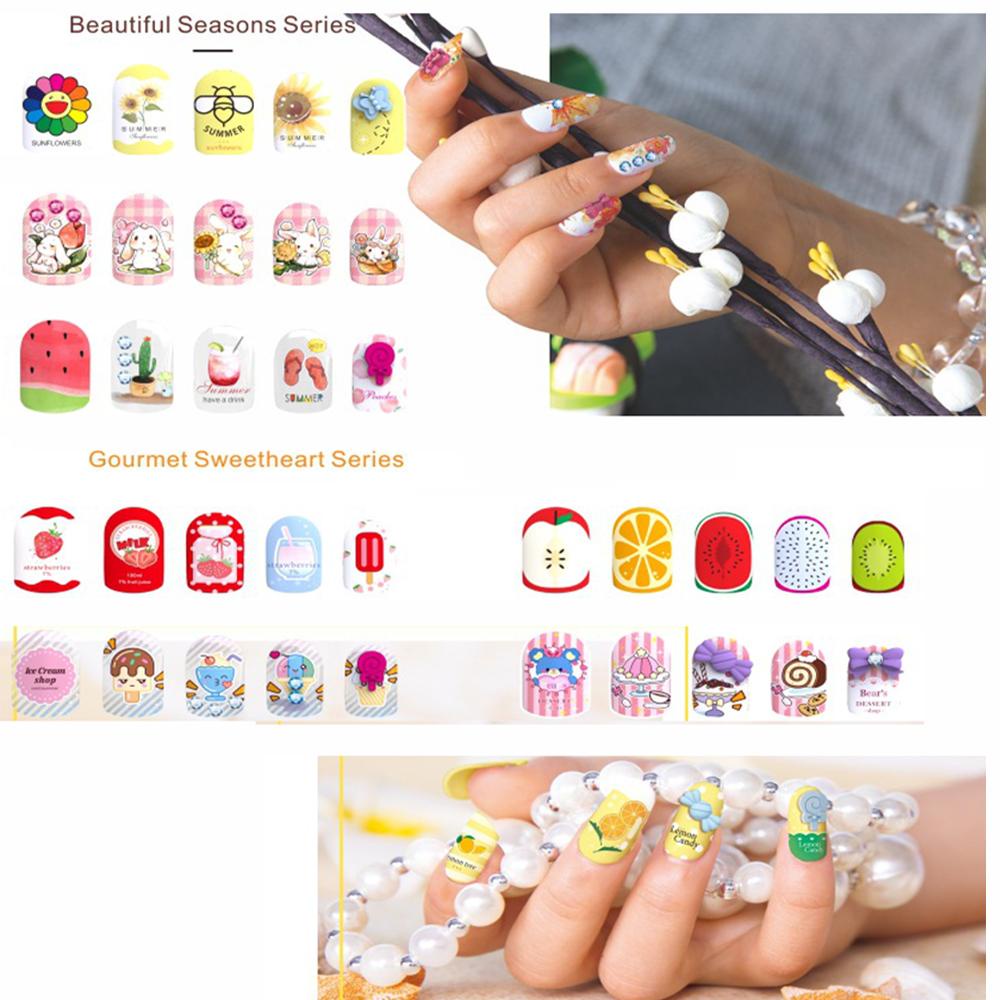 Needway Set Nail Art Anak Untuk Hadiah Gadis Musim Semi Peri Dress Up Game 3D Bunga Dessert Kue Pola Manicure Set Nail Art Untuk Anak-Anak