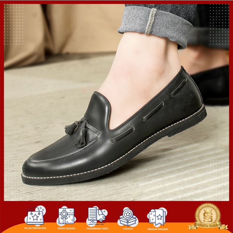 SPJ x CALU - Sepatu Fantopel Formal Kasual Pria Wanita Bahan Kulit Asli Cibaduyut 100% Warna Hitam U