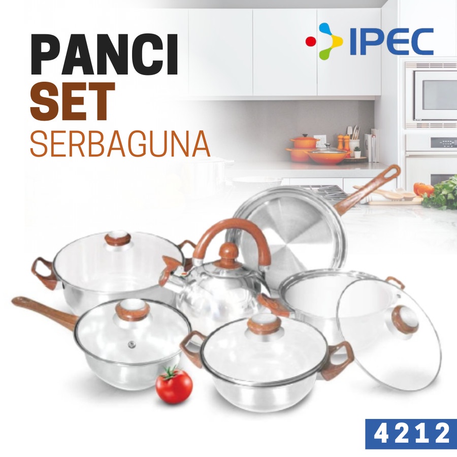 Panci Set Stainless stell / Paket murah isi 12Pcs / Cookware kompor induksi 4212