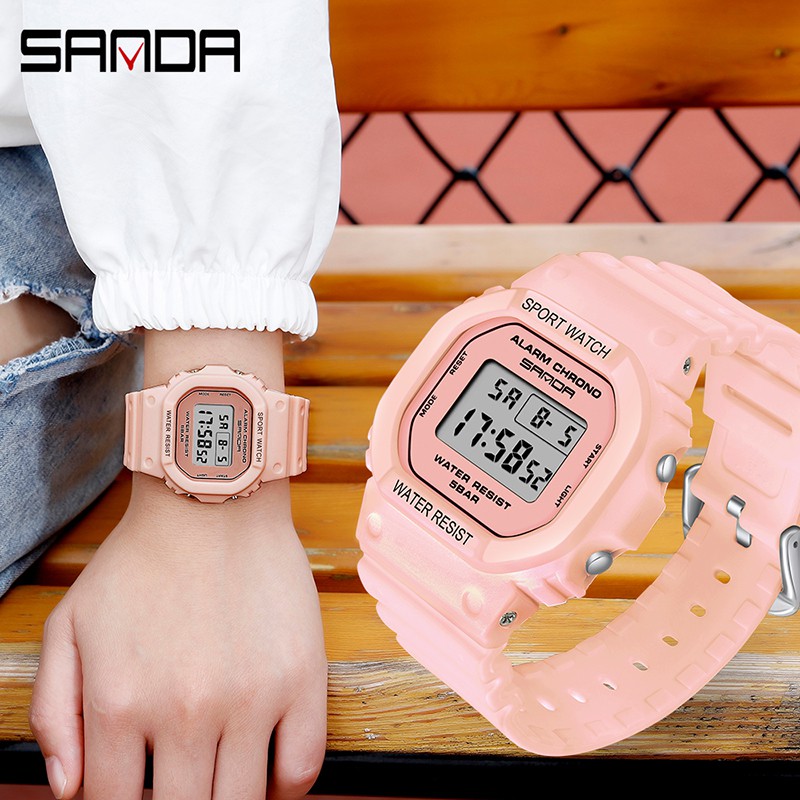 SANDA 293C Jam Tangan Wanita Pria Digital Tali Rubber Chronograph Anti Air CURRENOS-5