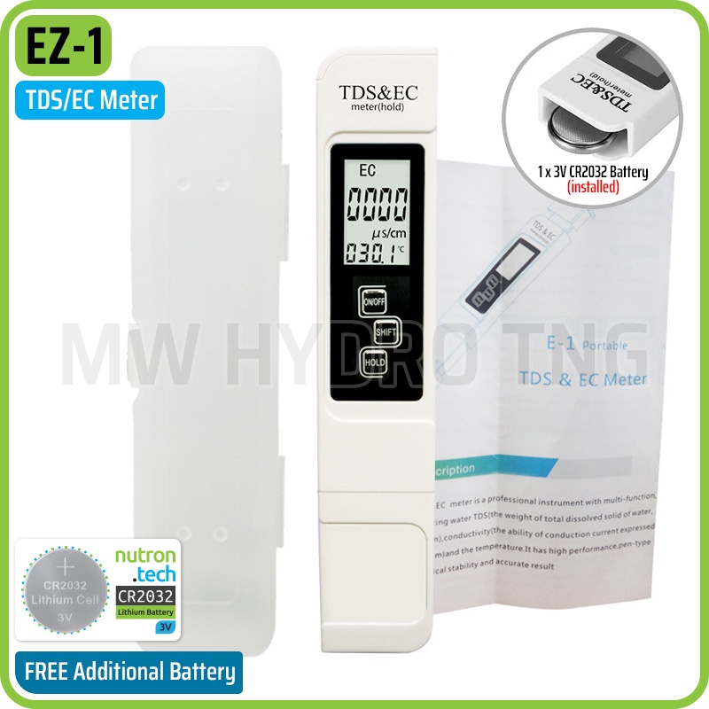 TDS &amp; EC Meter EZ-1, Alat Ukur Air / Nutrisi Hidroponik, Auto Calibration