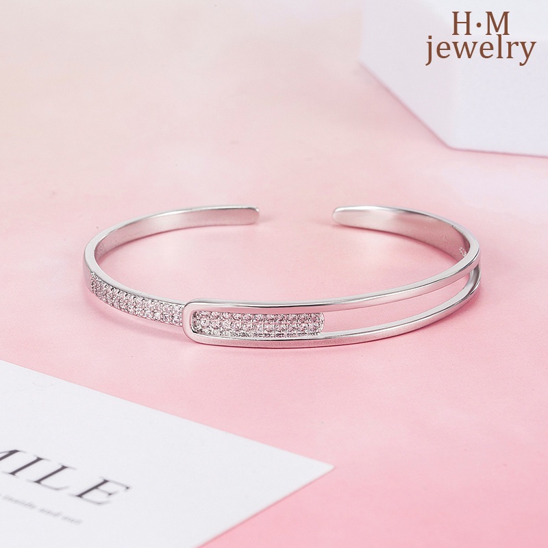 Gelang Model Terbuka Bahan Sterling Silver 925 Desain Bintang Hias Berlian Gaya Simple Berkilau Untuk Wanita