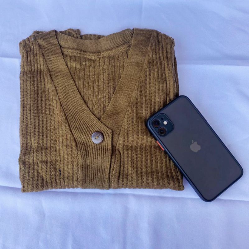WILLY CARDIGAN RAJUT / CARDIGAN CROP RAJUT / Cardigan rajut crop kancing batok / WILLY CROP CARDY RAJUT-Bronze